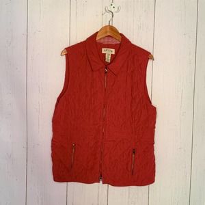 Orvis Red Quilted Vest Size 18 / 20 Gingham Accents Zippered Pockets Full Zip